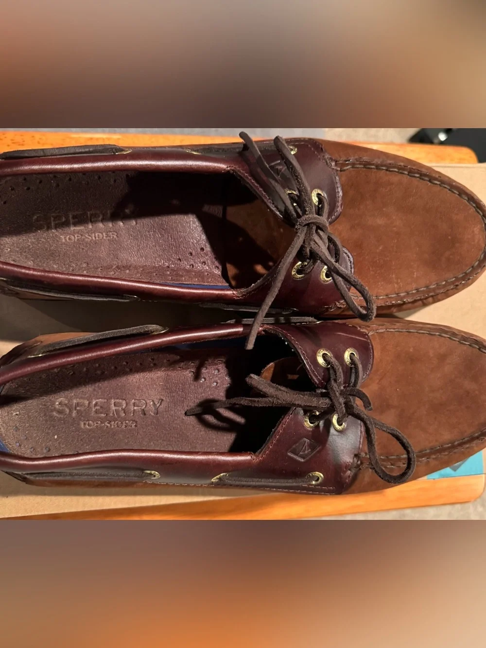 Sperry Men’s Dark Brown Leather & Suede Boat Shoes size 13